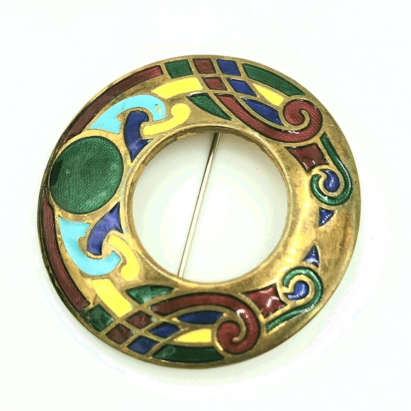 60's Copper Enamel Guilloche Brooch - Picture 4 of 14